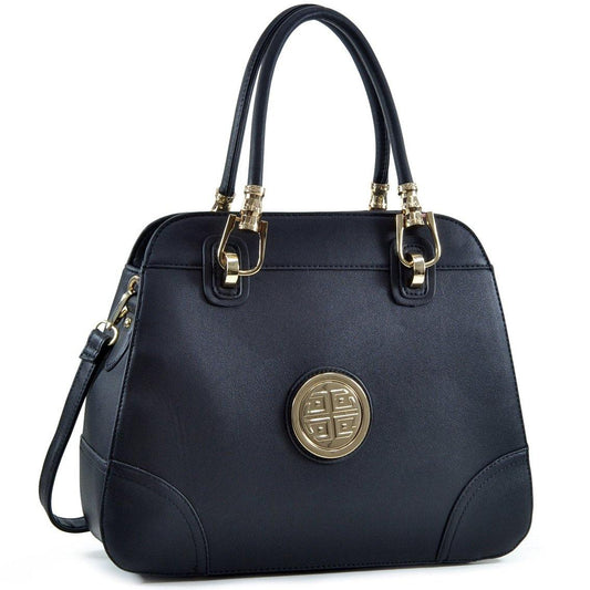 Dasein Emblem Metal Hinge Handle Bag with Removable Shoulder Strap - Dasein Bags