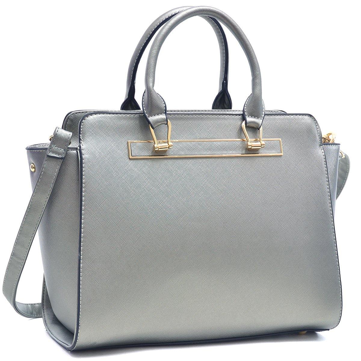 Dasein Faux Saffiano Leather Winged Satchel with Shoulder Strap - Dasein Bags