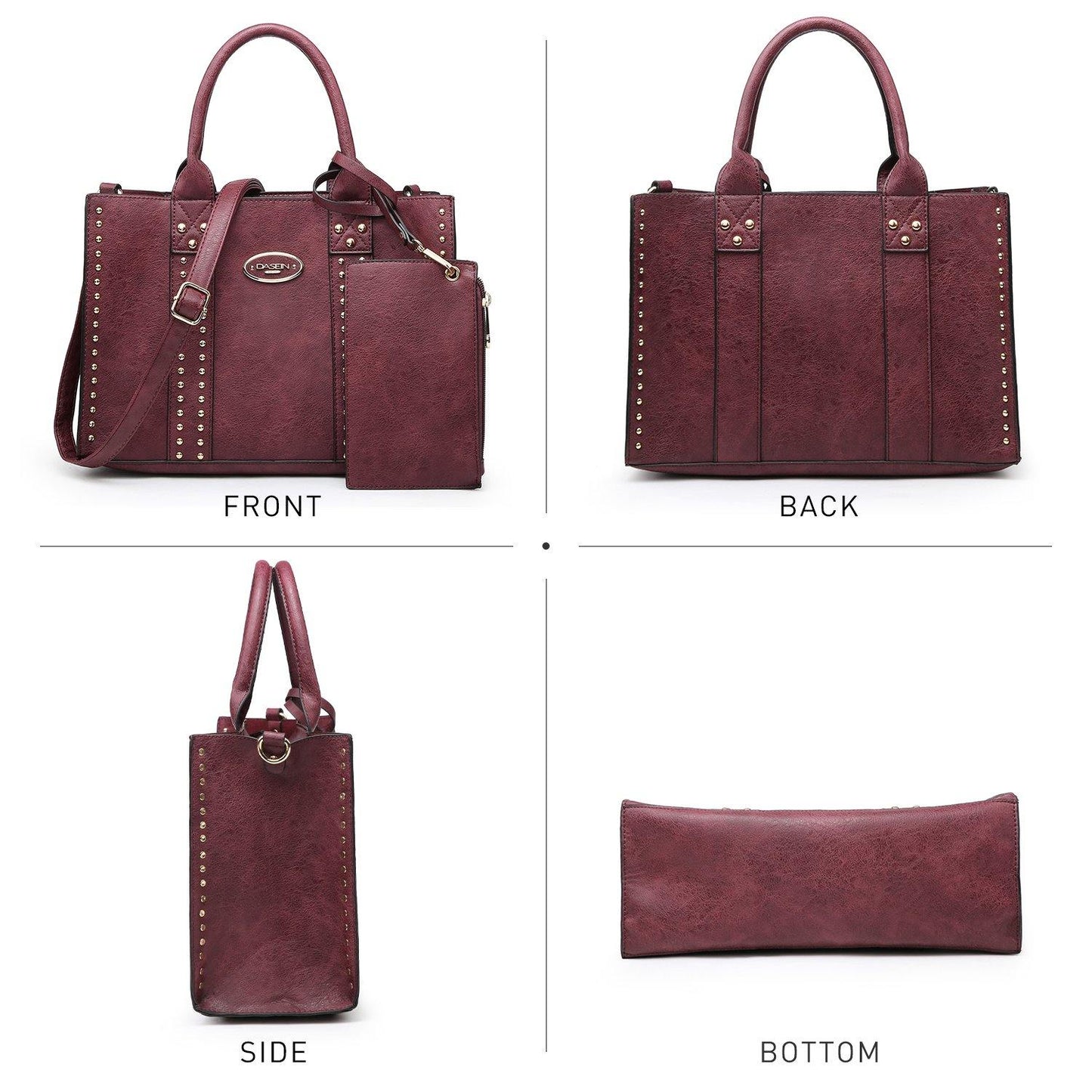 Studded 3-in-1 Top Handle Tote Handbag l Dasein - Dasein Bags