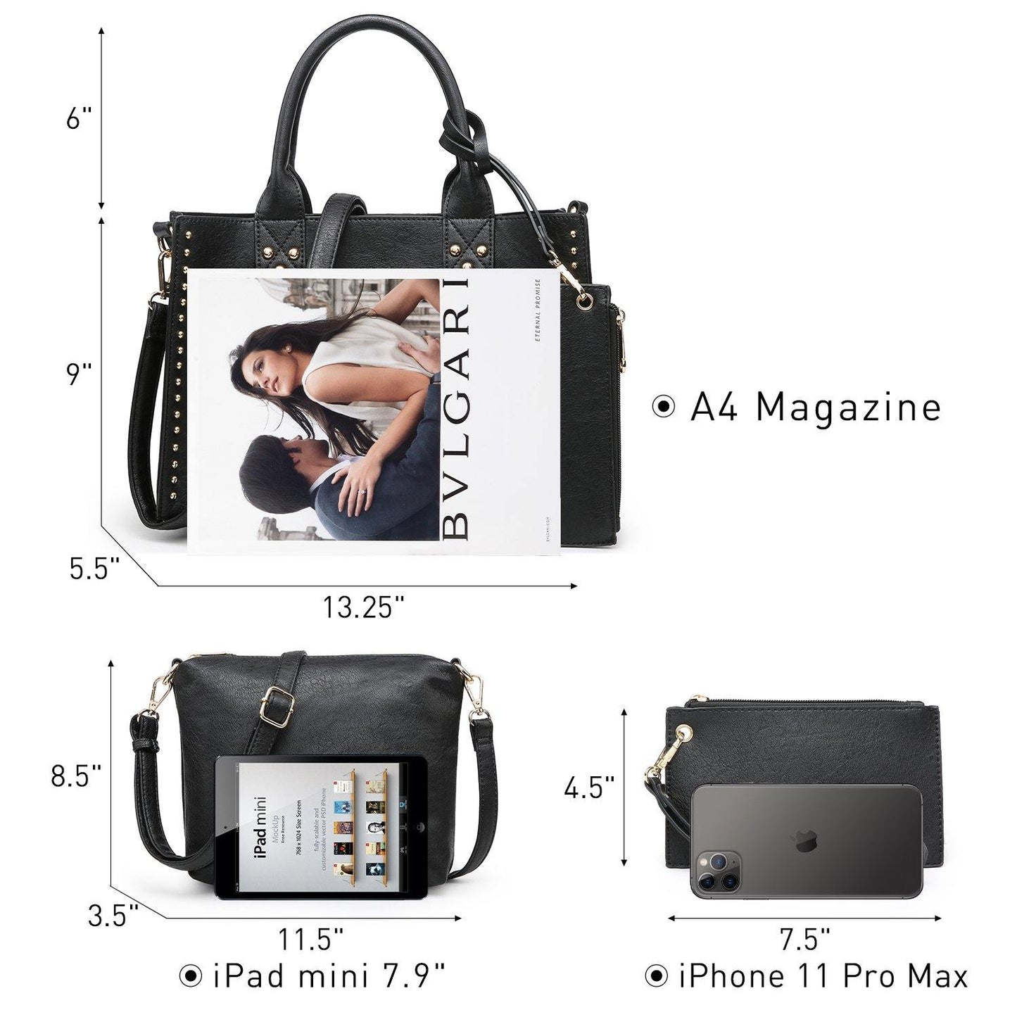 Studded 3-in-1 Top Handle Tote Handbag l Dasein - Dasein Bags