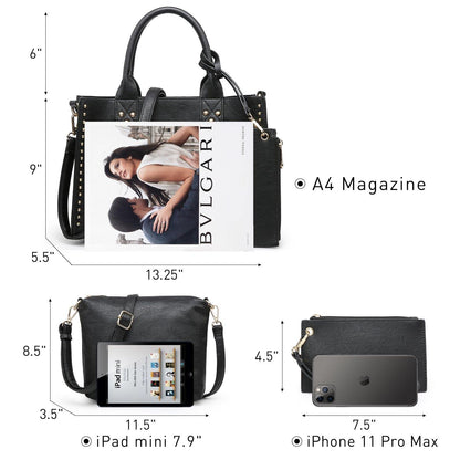 Studded 3-in-1 Top Handle Tote Handbag l Dasein - Dasein Bags