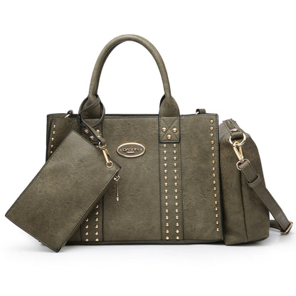 Studded 3-in-1 Top Handle Handbag-Handbags & Purses-Dasein Bags