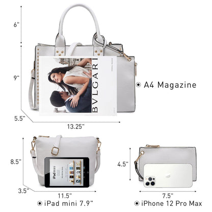 Studded 3-in-1 Top Handle Tote Handbag l Dasein - Dasein Bags