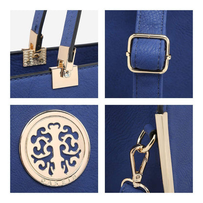 Metal Edged Emblem Handbag with Matching Wallet - Dasein Bags