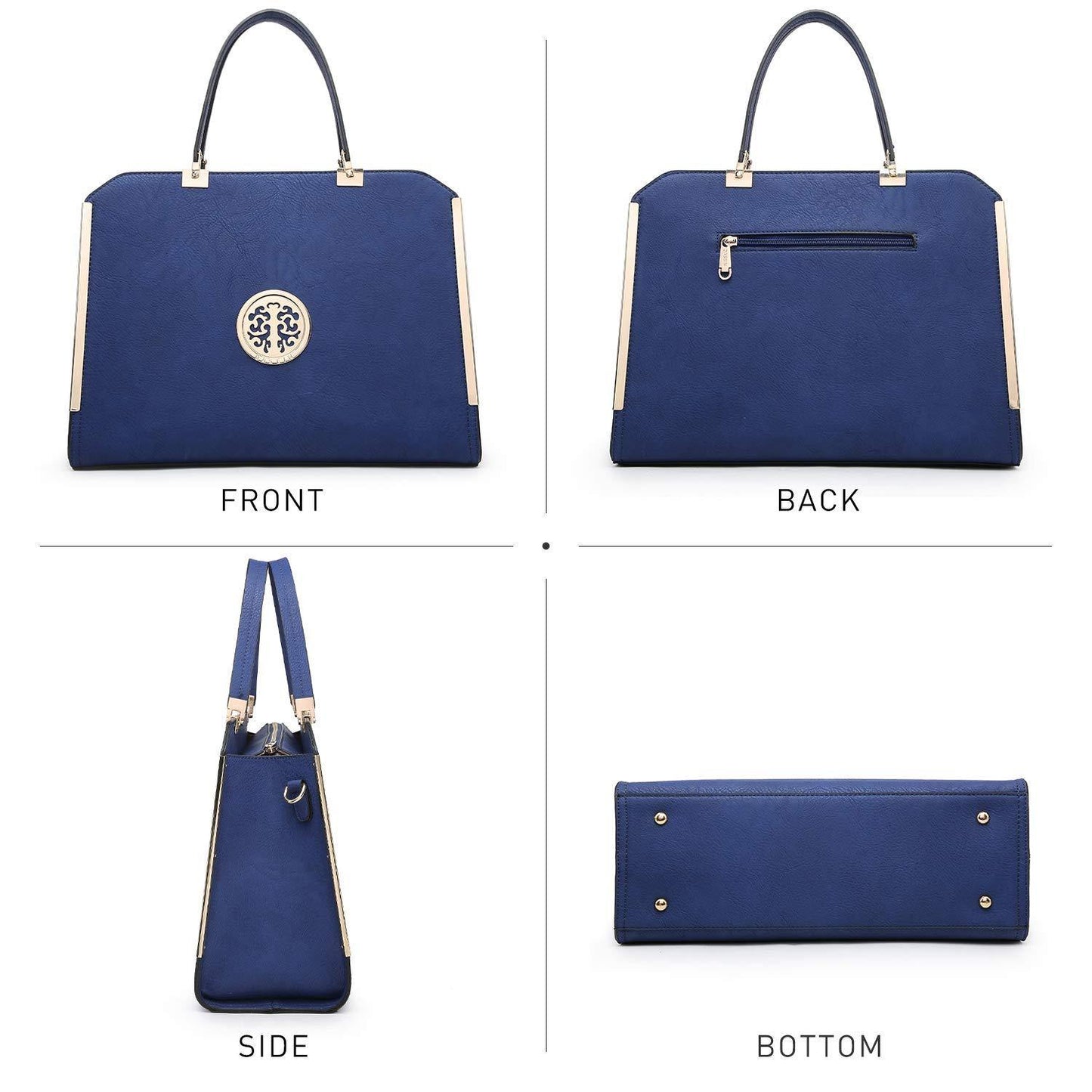 Metal Edged Emblem Handbag with Matching Wallet - Dasein Bags