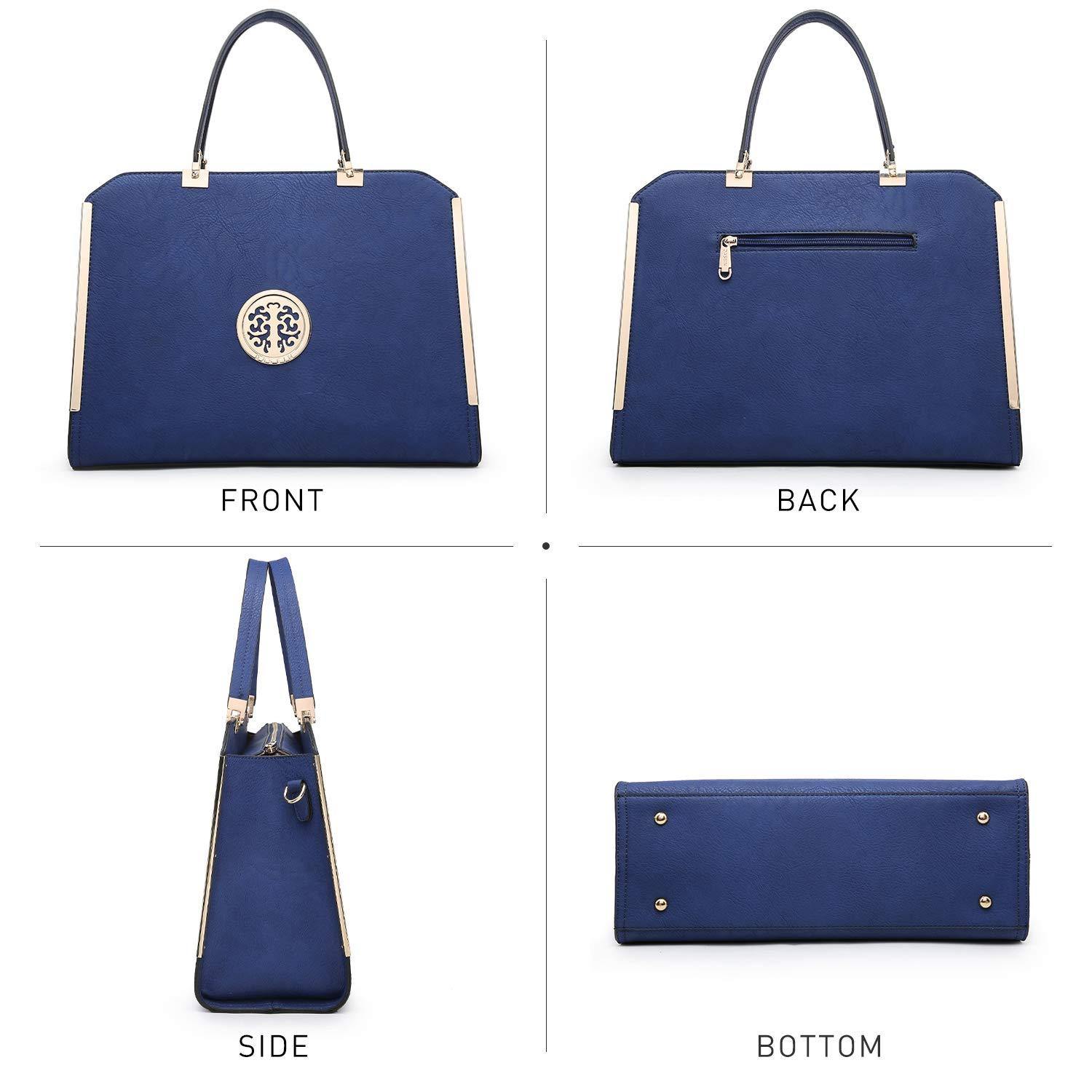 Metal Edged Emblem Handbag with Matching Wallet - Dasein Bags