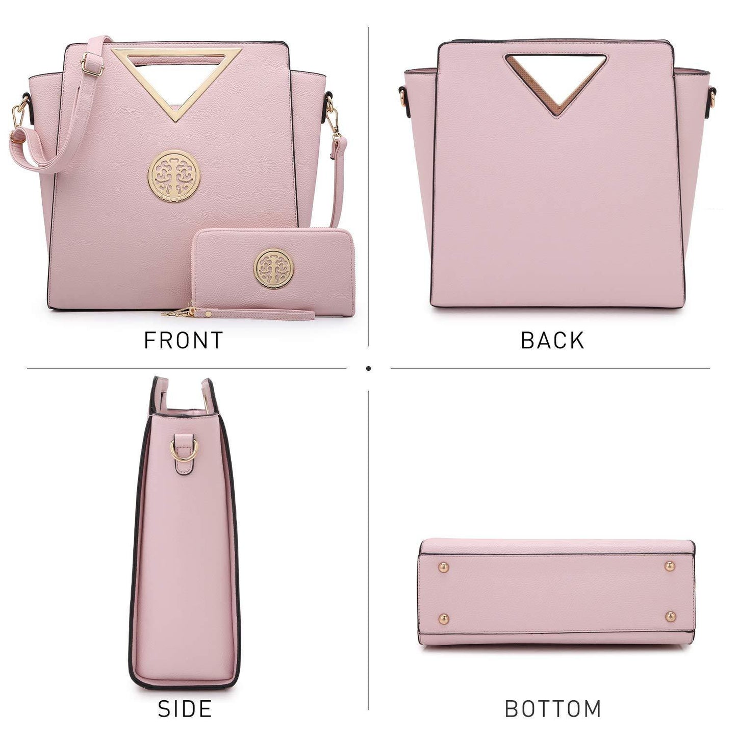 Fashion Design Chic Triangle Handle Shoulder Bag with Matching Wallet l Dasein - Dasein Bags