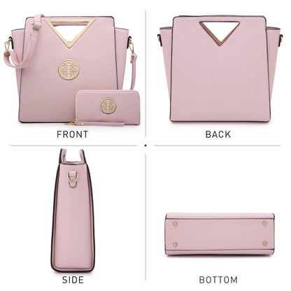 Fashion Design Chic Triangle Handle Shoulder Bag with Matching Wallet l Dasein - Dasein Bags