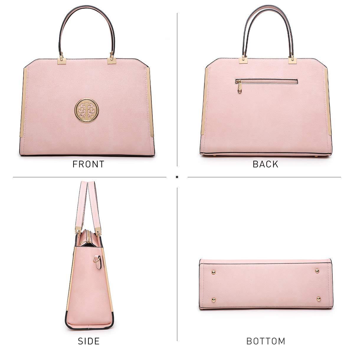 Metal Edged Emblem Handbag with Matching Wallet - Dasein Bags