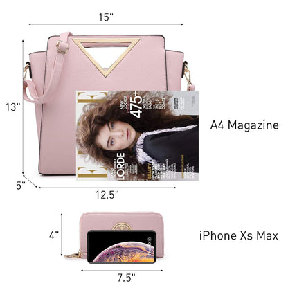 Fashion Design Chic Triangle Handle Shoulder Bag with Matching Wallet l Dasein - Dasein Bags