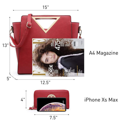 Fashion Design Chic Triangle Handle Shoulder Bag with Matching Wallet l Dasein - Dasein Bags