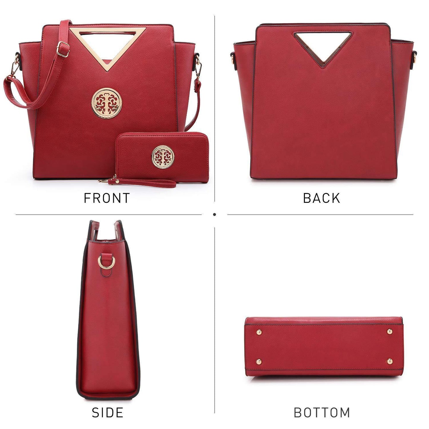 Fashion Design Chic Triangle Handle Shoulder Bag with Matching Wallet l Dasein - Dasein Bags