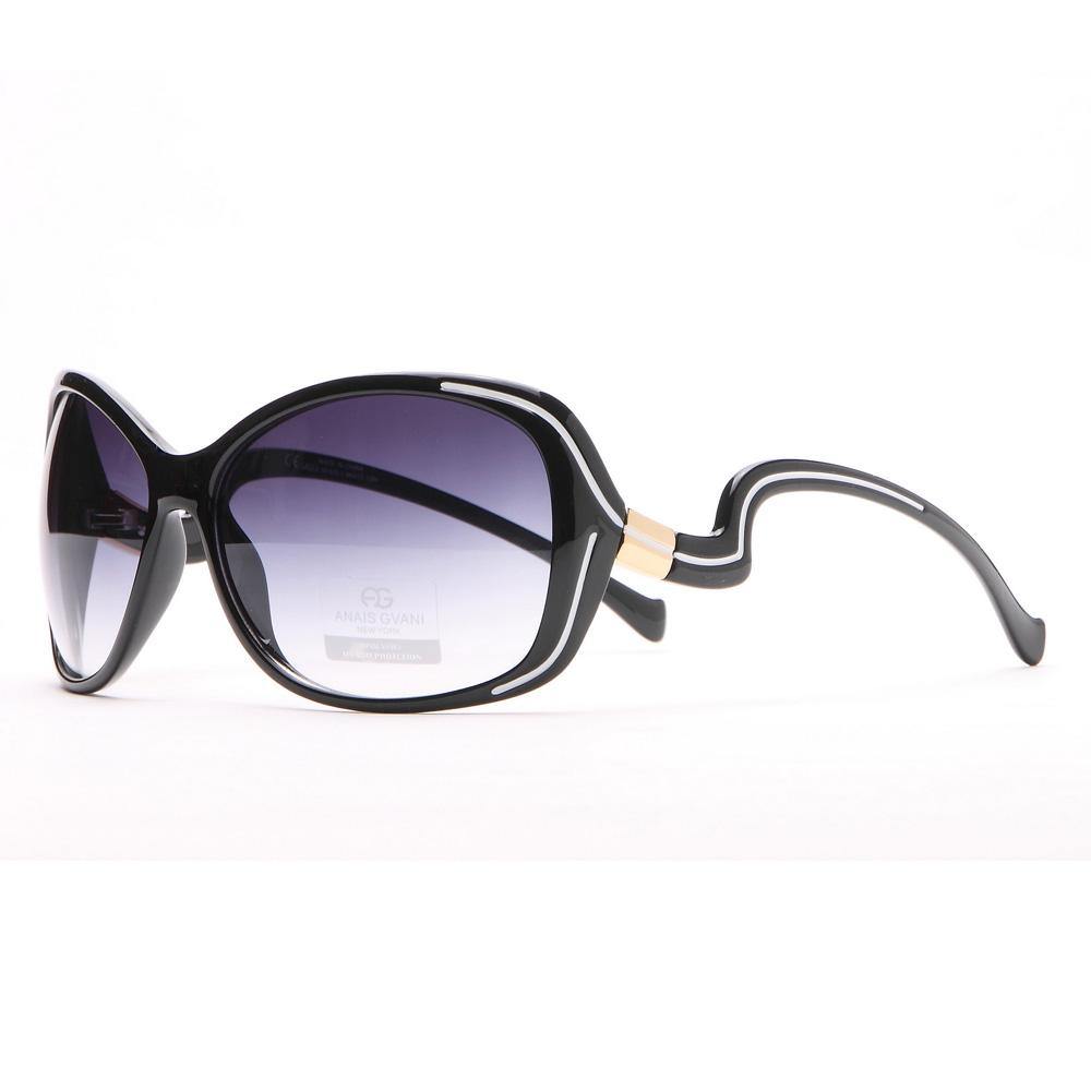 Outlined Fashion Sunglasses w/ Curvy Details - Black - Dasein Bags