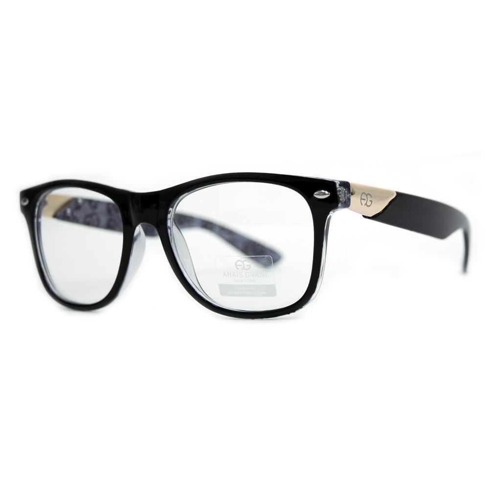 Round Square Plastic Optical Frames w/ UV Protection - Black/Grey - Dasein Bags