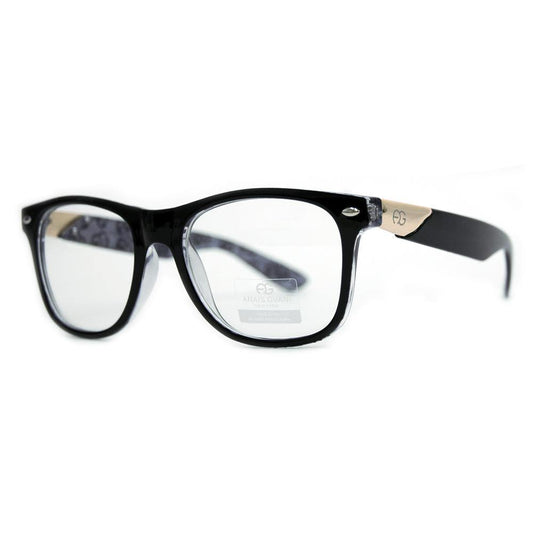 Round Square Plastic Optical Frames w/ UV Protection - Black/Grey - Dasein Bags
