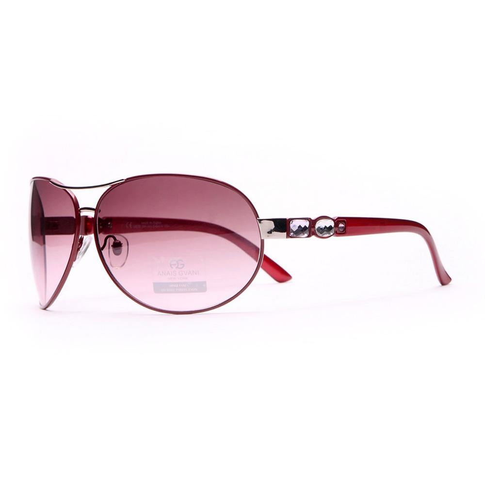 Women's Glitzy Fashion Aviator Sunglasses w/ Gem Stones on Side - Red - Dasein Bags