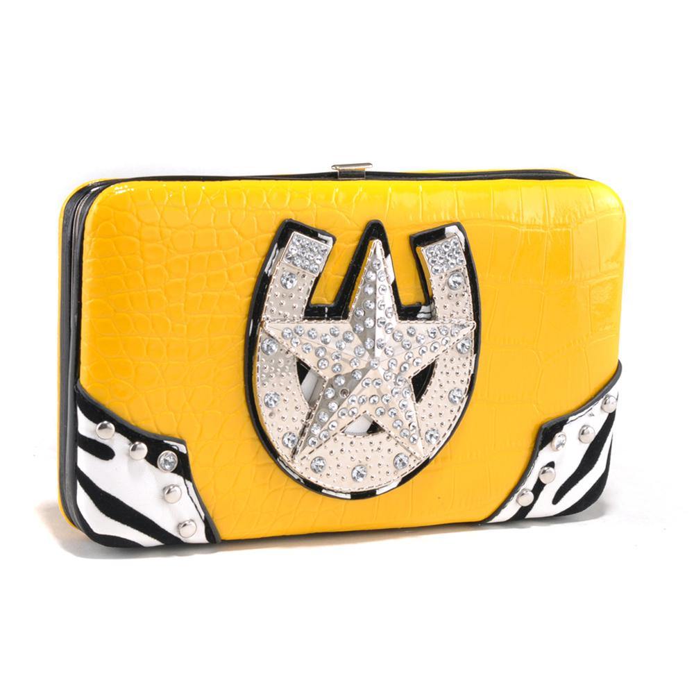 Western Frame Wallet with Star Horseshoe Emblem and Zebra Print Trim - Dasein Bags