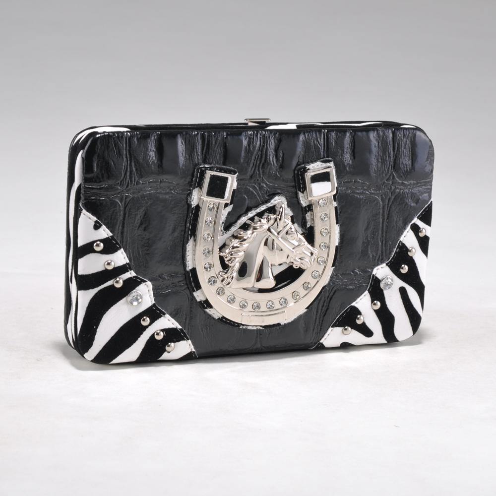 Croco Embossed Wallet with Zebra Trim and Western Emblem - Dasein Bags