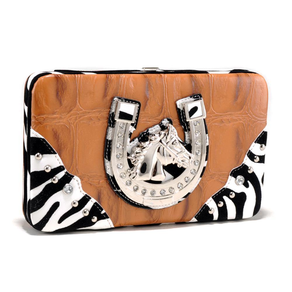 Croco Embossed Wallet with Zebra Trim and Western Emblem - Dasein Bags