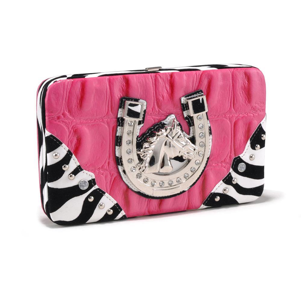 Croco Embossed Wallet with Zebra Trim and Western Emblem - Dasein Bags