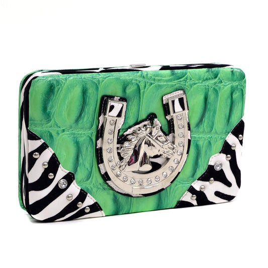 Croco Embossed Wallet with Zebra Trim and Western Emblem - Dasein Bags