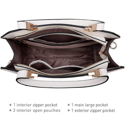 Metal Edged Emblem Handbag with Matching Wallet - Dasein Bags