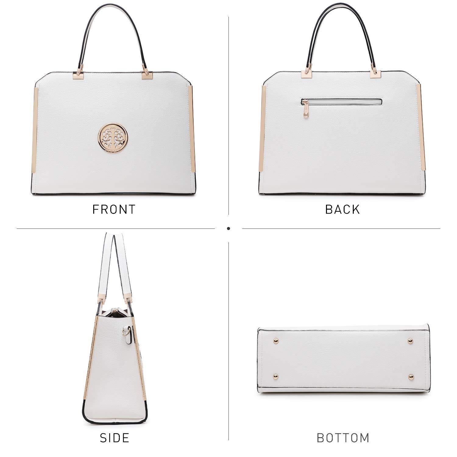 Metal Edged Emblem Handbag with Matching Wallet - Dasein Bags