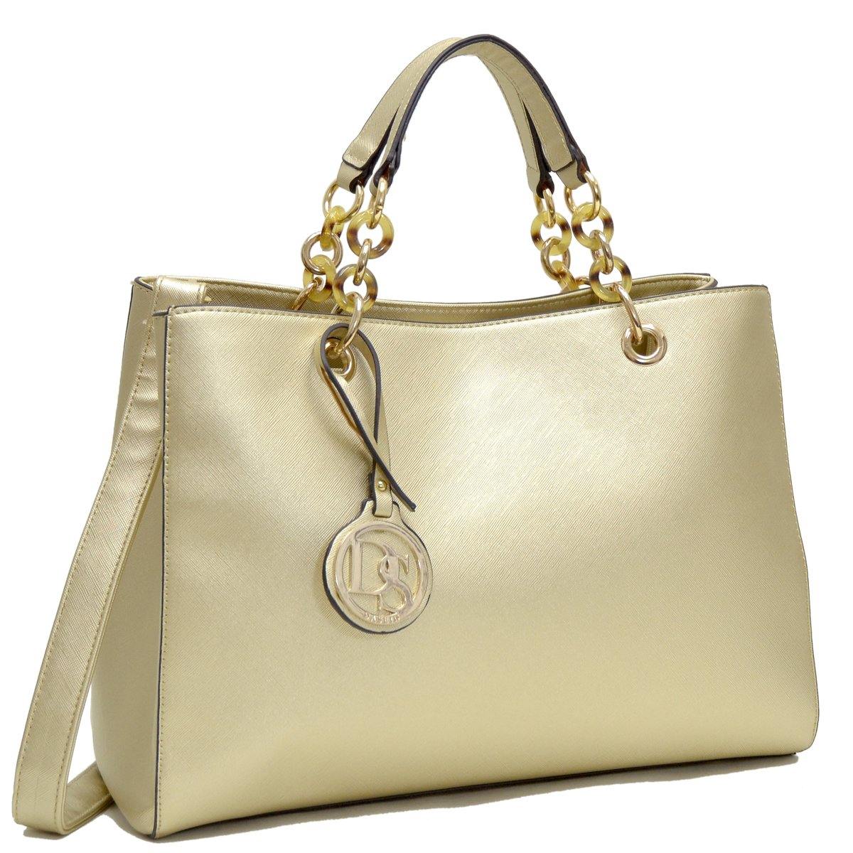 Saffiano Faux Leather Chain Strap Satchel - Dasein Bags