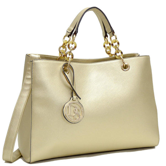 Saffiano Faux Leather Chain Strap Satchel - Dasein Bags