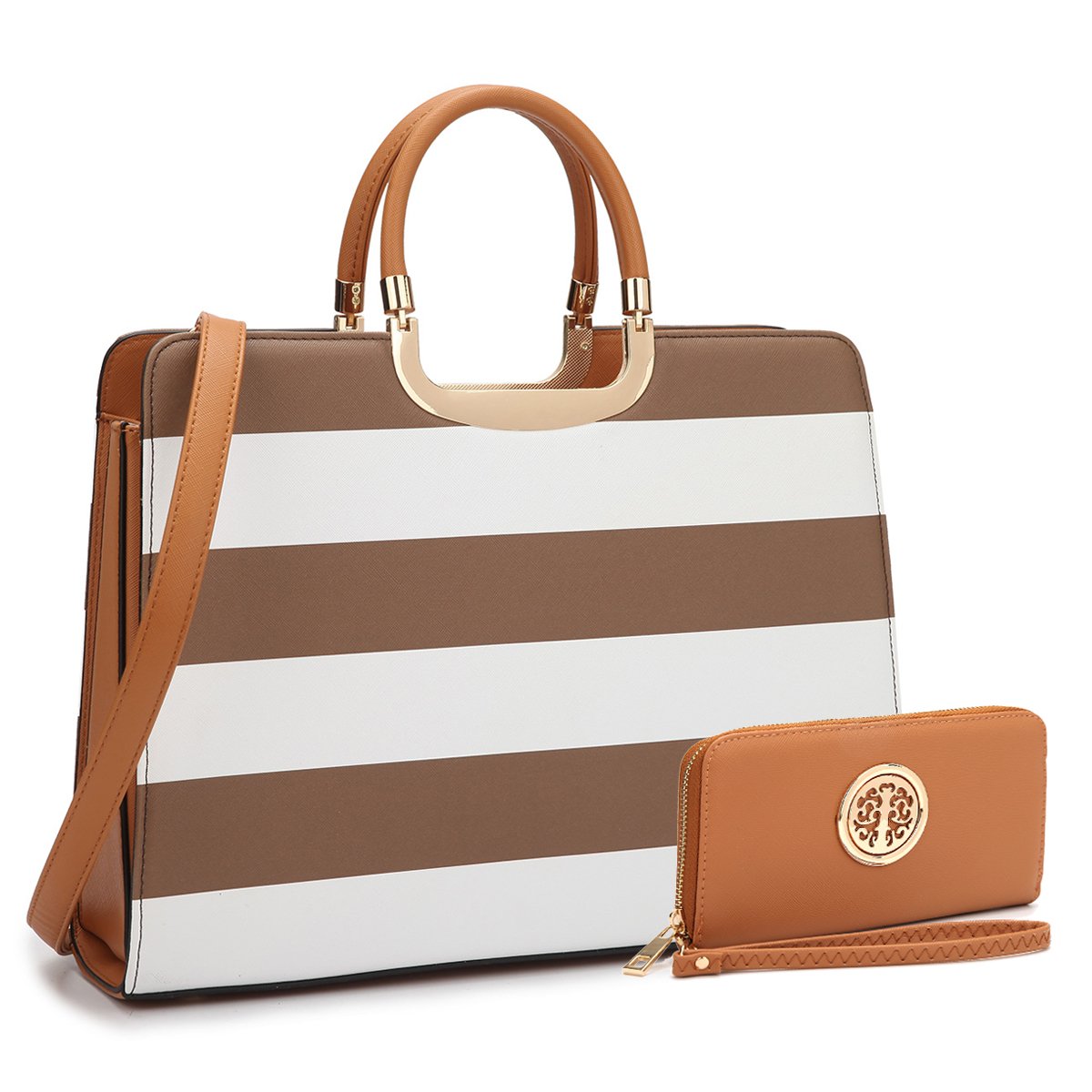 Saffiano Striped Briefcase Handbag-Handbags & Purses-Dasein Bags