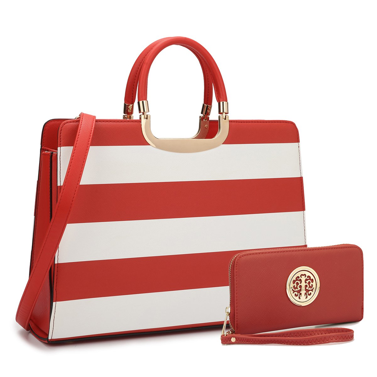 Saffiano Striped Briefcase Handbag-Handbags & Purses-Dasein Bags