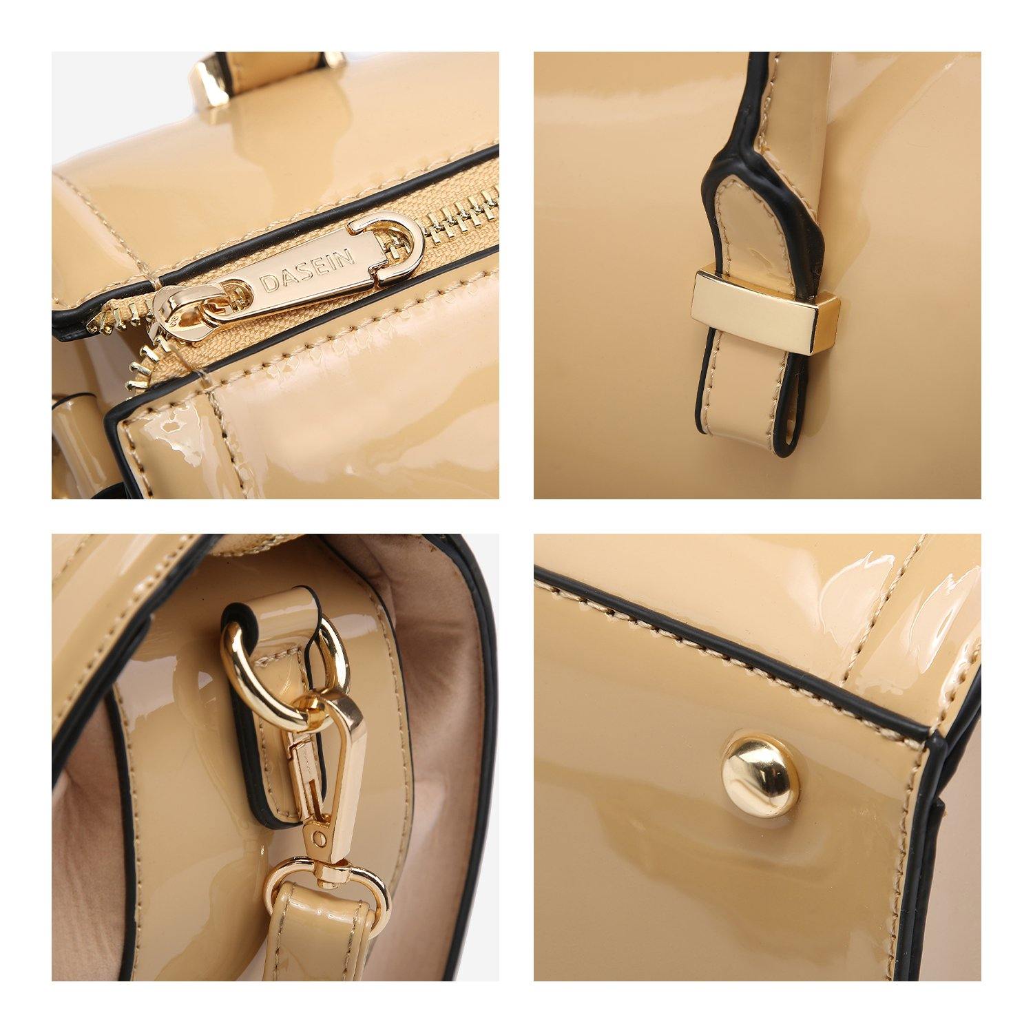 Shiny Patent Faux Leather Barrel Top Handle Satchel Bag for Women Dasein - Dasein Bags
