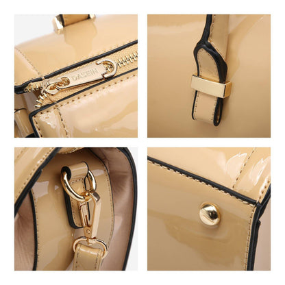 Shiny Patent Faux Leather Barrel Top Handle Satchel Bag for Women Dasein - Dasein Bags