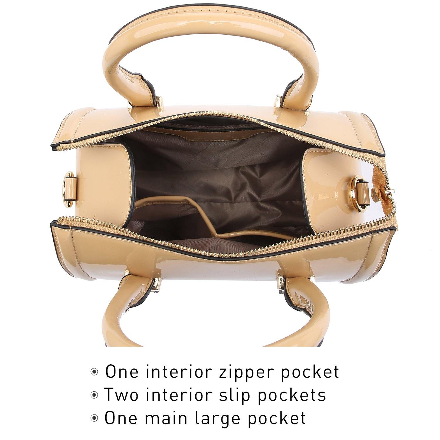 Shiny Patent Faux Leather Barrel Top Handle Satchel Bag for Women Dasein - Dasein Bags