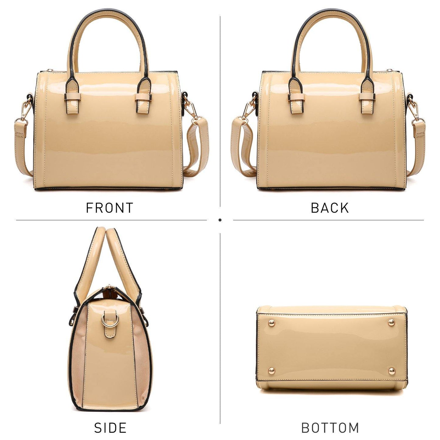 Shiny Patent Faux Leather Barrel Top Handle Satchel Bag for Women Dasein - Dasein Bags