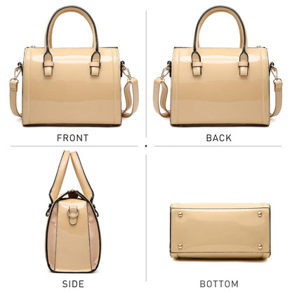 Shiny Patent Faux Leather Barrel Top Handle Satchel Bag for Women Dasein - Dasein Bags