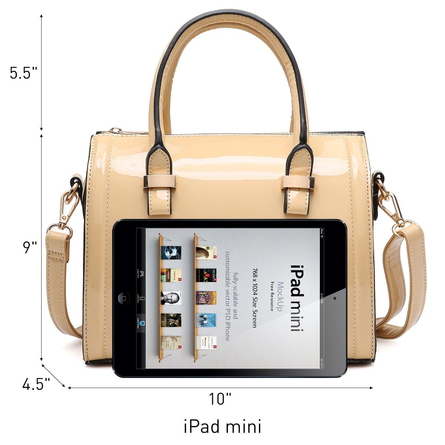 Shiny Patent Faux Leather Barrel Top Handle Satchel Bag for Women Dasein - Dasein Bags