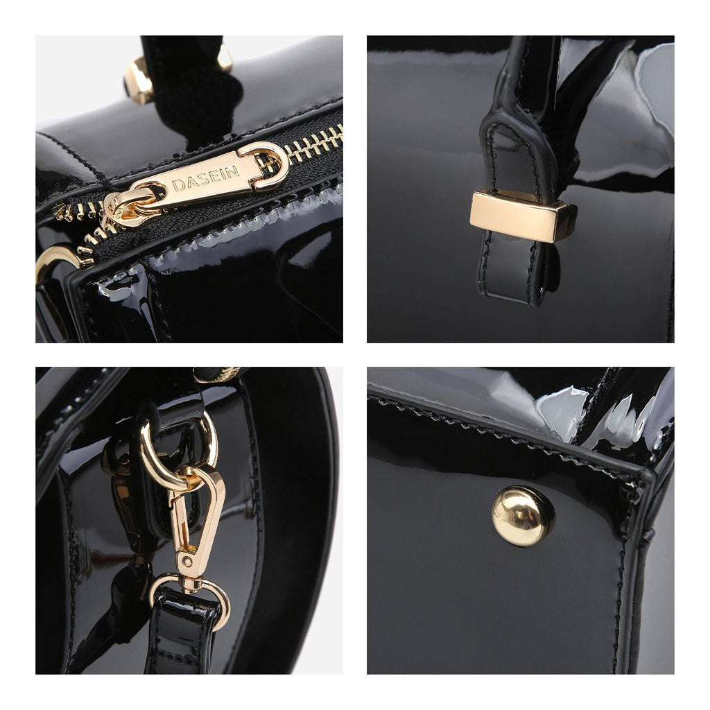 Shiny Patent Faux Leather Barrel Top Handle Satchel Bag for Women Dasein - Dasein Bags