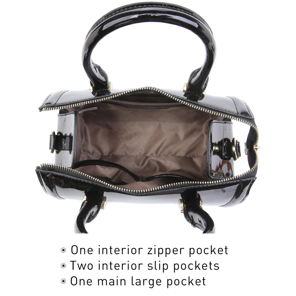 Shiny Patent Faux Leather Barrel Top Handle Satchel Bag for Women Dasein - Dasein Bags