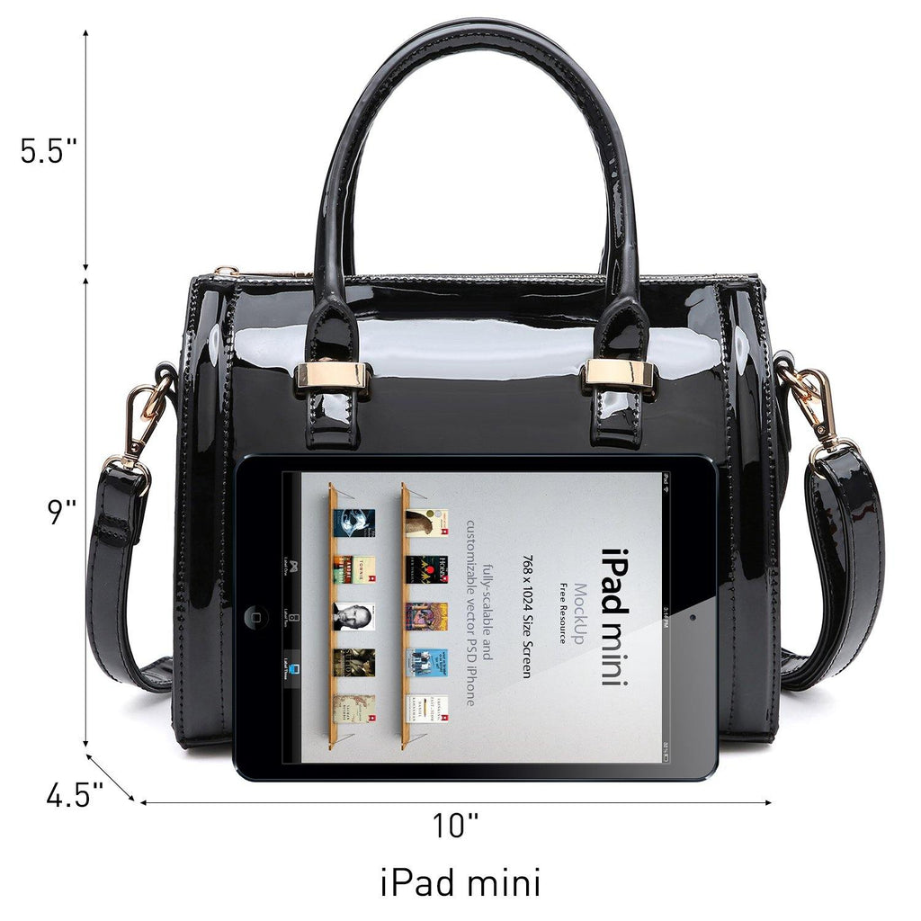 Shiny Patent Faux Leather Barrel Top Handle Satchel Bag for Women Dasein - Dasein Bags