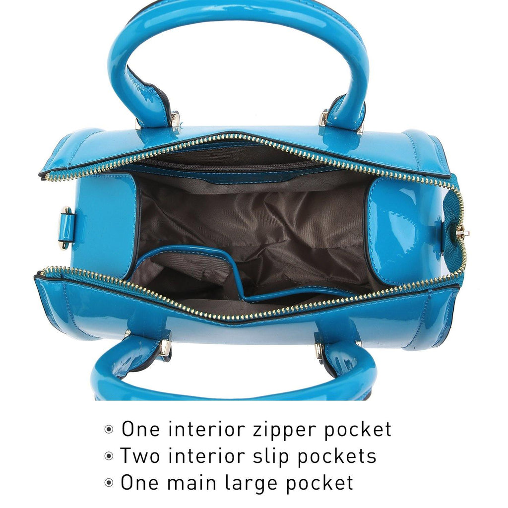Shiny Patent Faux Leather Barrel Top Handle Satchel Bag for Women Dasein - Dasein Bags