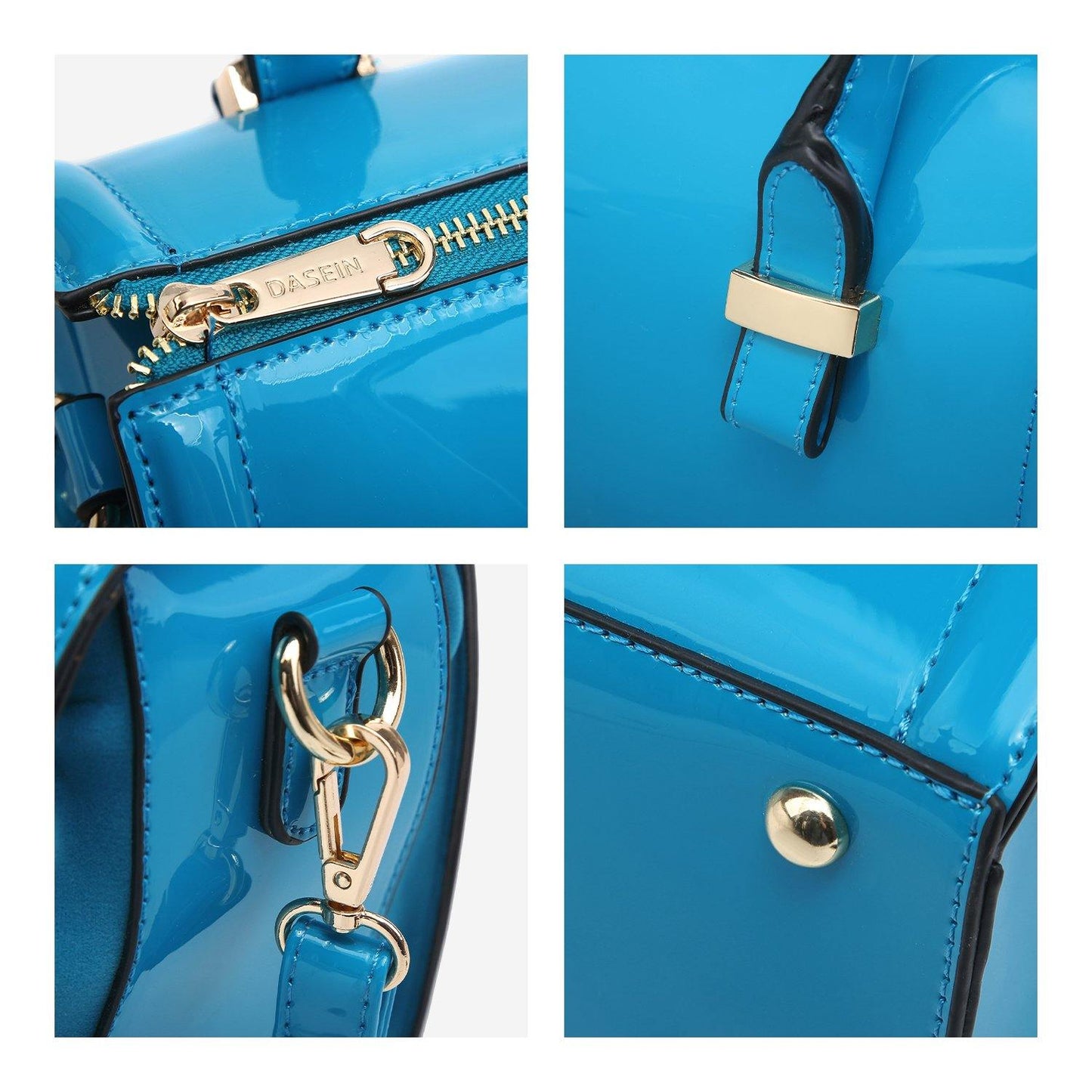 Shiny Patent Faux Leather Barrel Top Handle Satchel Bag for Women Dasein - Dasein Bags