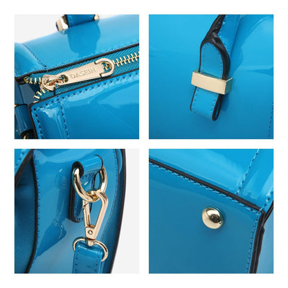 Shiny Patent Faux Leather Barrel Top Handle Satchel Bag for Women Dasein - Dasein Bags