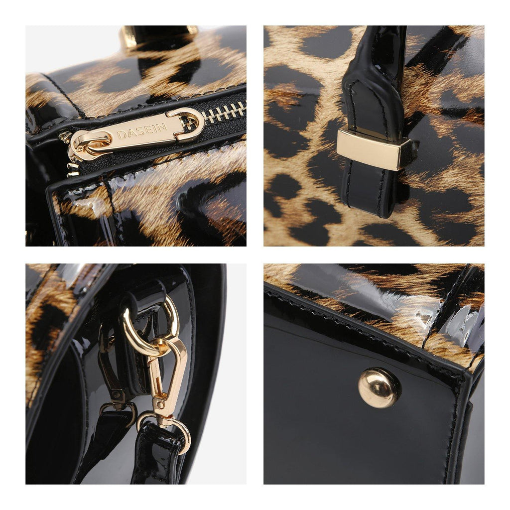 Shiny Patent Faux Leather Barrel Top Handle Satchel Bag for Women Dasein - Dasein Bags