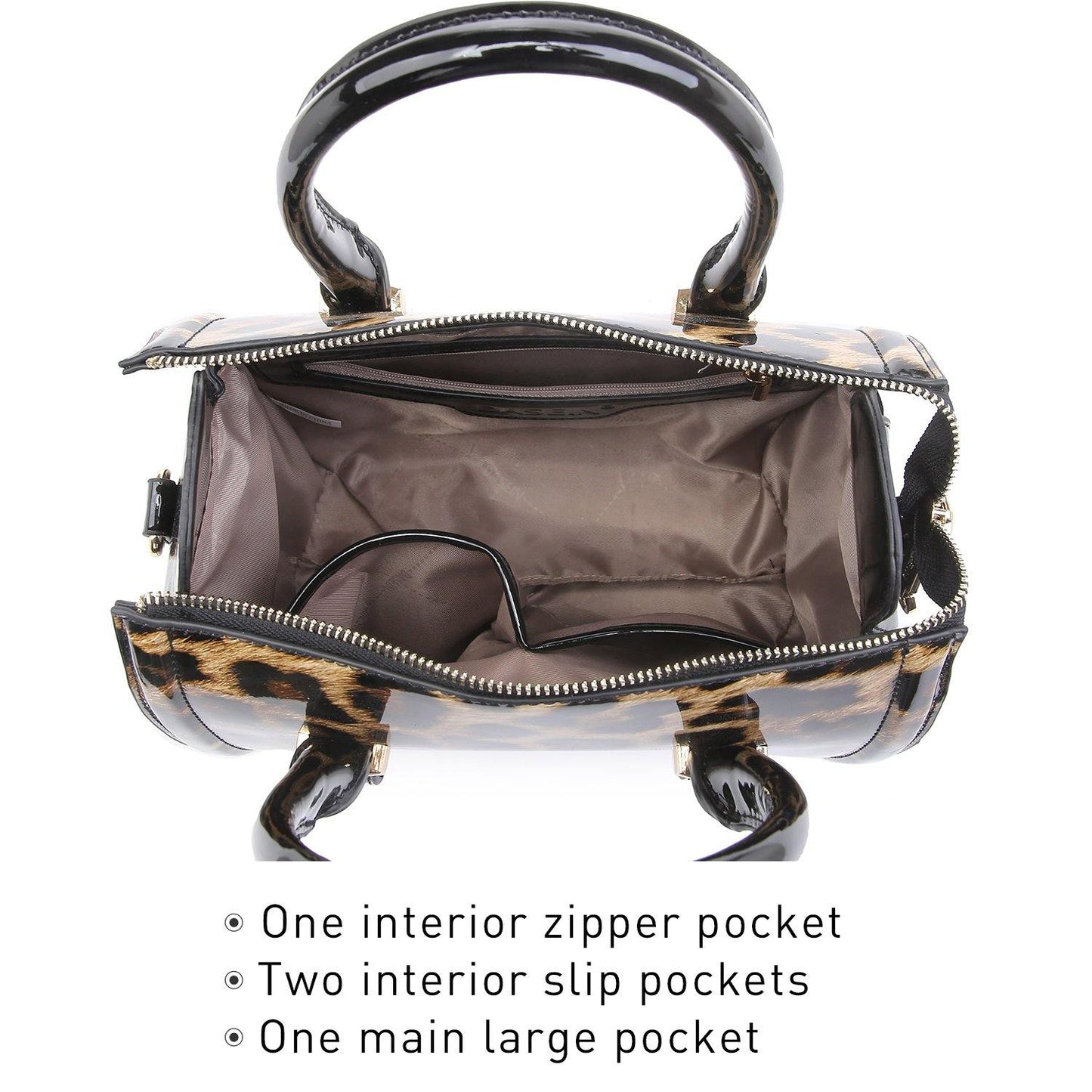 Shiny Patent Faux Leather Barrel Top Handle Satchel Bag for Women Dasein - Dasein Bags