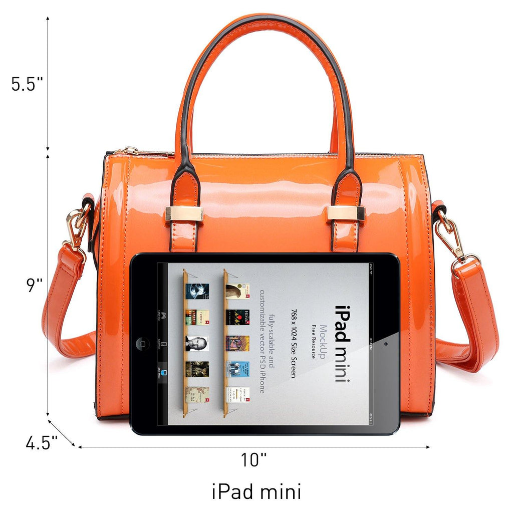 Shiny Patent Faux Leather Barrel Top Handle Satchel Bag for Women Dasein - Dasein Bags