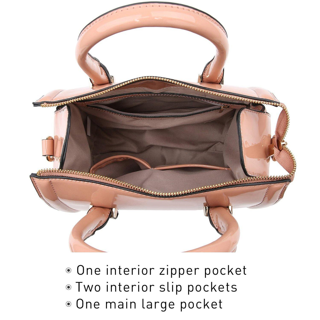 Shiny Patent Faux Leather Barrel Top Handle Satchel Bag for Women Dasein - Dasein Bags