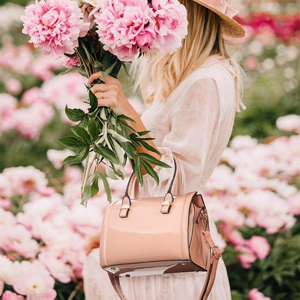 Shiny Patent Faux Leather Barrel Top Handle Satchel Bag for Women Dasein - Dasein Bags