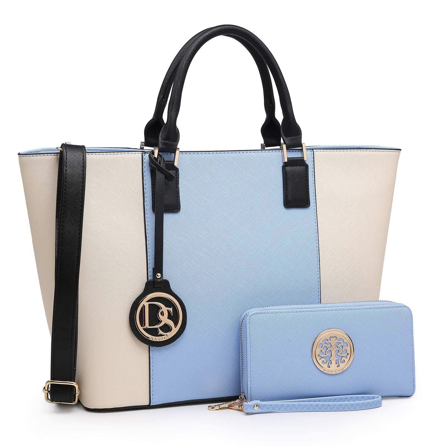 Fashion Stitching Color Large Tote Bag with Matching Wallet l Dasein - Dasein Bags