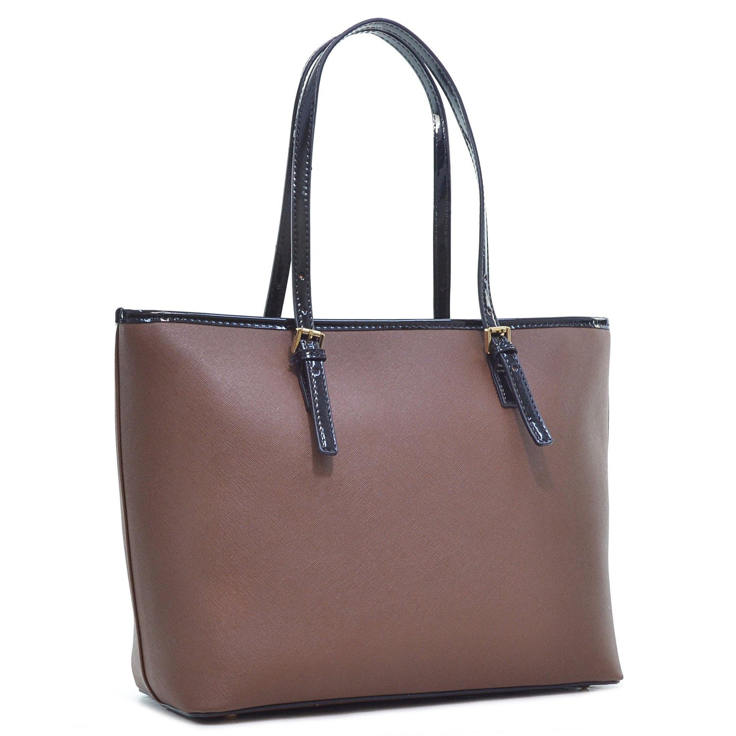 Dasein Saffiano Leather Patent Trim Tote Bag - Dasein Bags